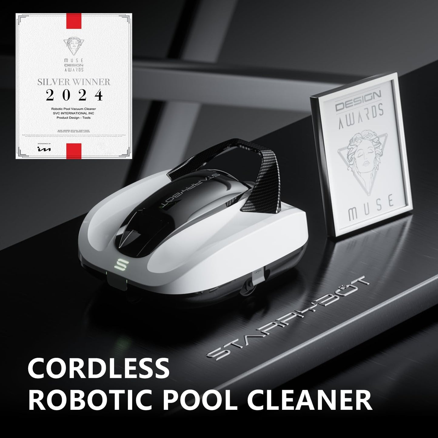 Starrybot Cordless Robotic Pool Cleaner for Above-Ground Pools - 150 Mins Runtime, Self-Parking Technology, Cleans Up to 900 Sq.Ft Starrybot