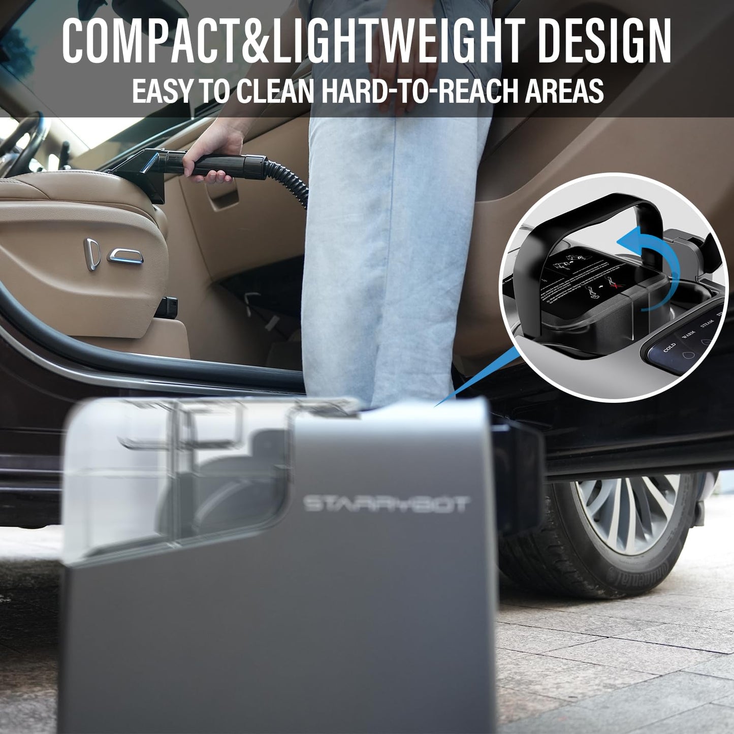 Starrybot Portable Carpet & Upholstery Cleaner - 15Kpa Suction Power for Pets, Cars, and Furniture Starrybot